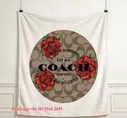 Coach Red Rose Monogram Flannel Throw Blanket C019